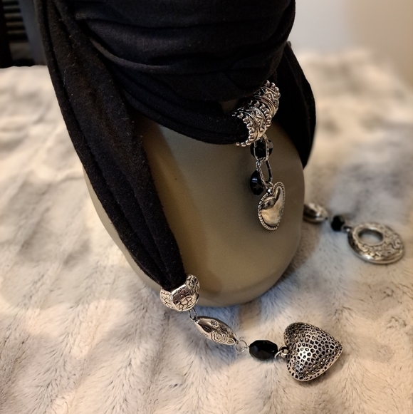 Black Scarf With Silver Charms & Embellishments - Picture 3 of 5